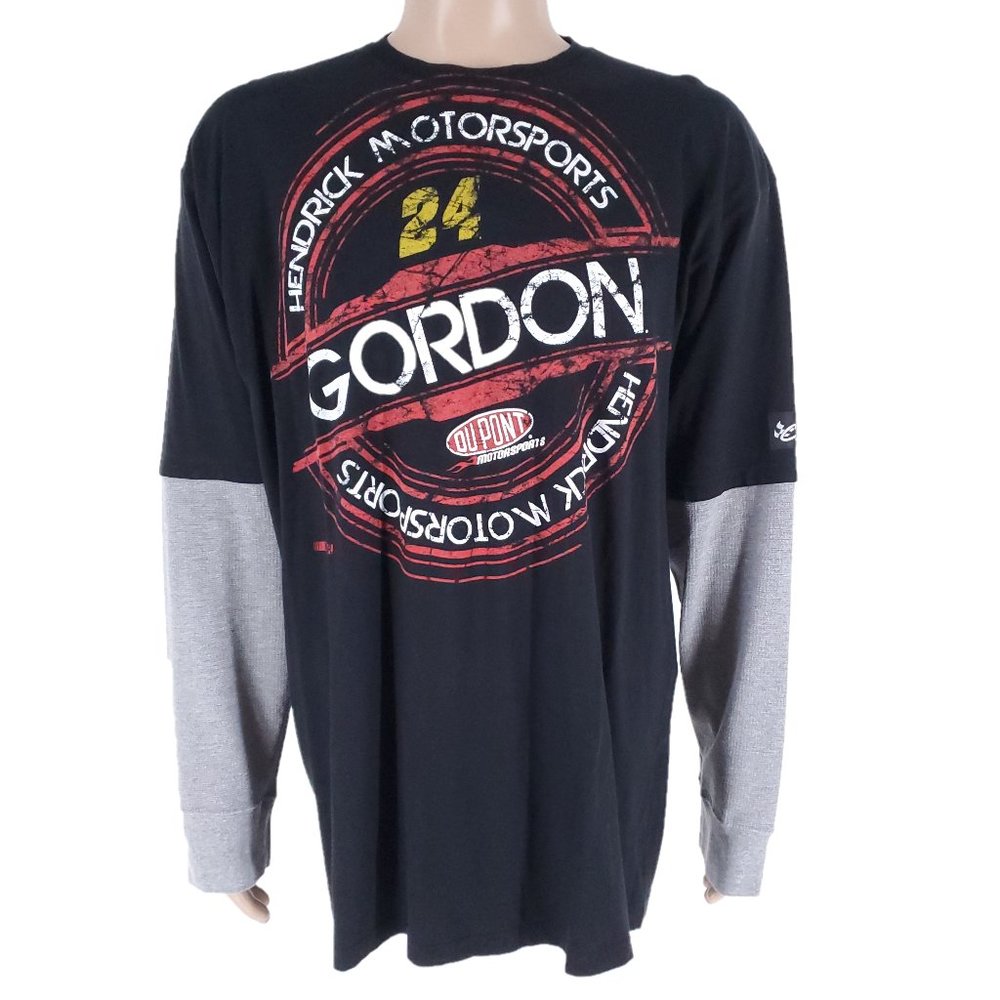 Chase Authentics Nascar Men Shirt Long Sleeves Cotton #24 Gordon Black Size XL
